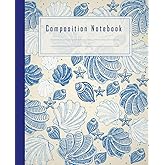 Composition Notebook: Blue Seashell Journal, Preppy sea vibes - 110 lined pages - 7.5"x 9.25" -