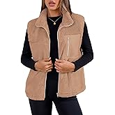 SimpleFun Women's Fuzzy Fleece Vest Trendy Zip Up Sleeveless Sherpa Jacket Stand Collar Winter Coat Outerwear with Pockets