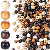Pndeyo 300pcs Large Hole Wooden Beads for Crafts, Vintage Round Natural Wood Hair Bead, 5 Colors 9x10mm Wooden Loose Spacer Beads for Macrame Necklace Bracelet Hair DIY Craft Handmade Decor