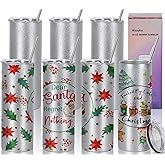 Wzaytia Glitter Sublimation Tumblers 20 Oz Skinny Straight, 8 Pack Sublimation Glitter Skinny Tumbler Blanks, Insulated Stainless Steel Tumbler, Silver
