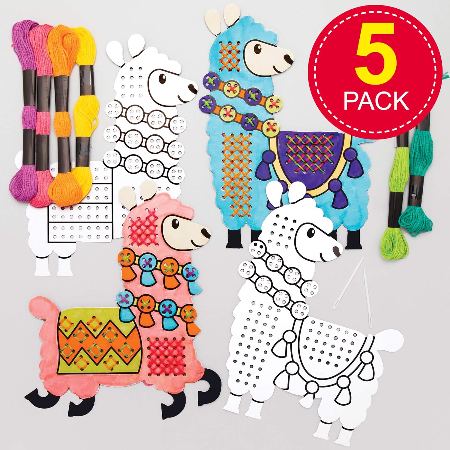 Baker Ross AT510 Lovely Llama Colour in Cross Stitch Kits - Pack of 5, Embroidery Kits for Beginners Ideal Kids Arts and Crafts Project - Image 3