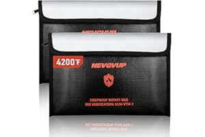 NEVGVUP 4200°F Fireproof Money Bag - Upgraded Heat Insulated, 9.8 x 6.5" Small Fireproof Document Bags with Waterproof Zipper, fire Water Proof Safe Pouch Set for Valuables, Fireproof Edging, Fire Bag 2packs