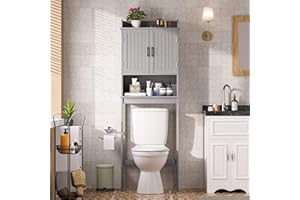 Yardenaler Over-The-Toilet Storage Shelf with Doors, Bathroom Freestanding Organizer Space Saver with Adjustable Shelf, Gray