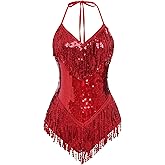 Women Sexy Sequin Fringe Bodysuit Romper Sparkly Tassel Latin Jazz Dance Acrobat Costume Dancing Music Festival Rave Outfits
