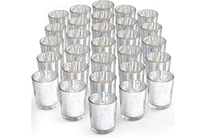 LETINE Silver Votive Candle Holders Set of 36 - Speckled Mercury Silver Glass Candle Holder Bulk - Ideal for Halloween & Thanksgiving Decorations Indoor，Wedding Centerpieces，Home Decor