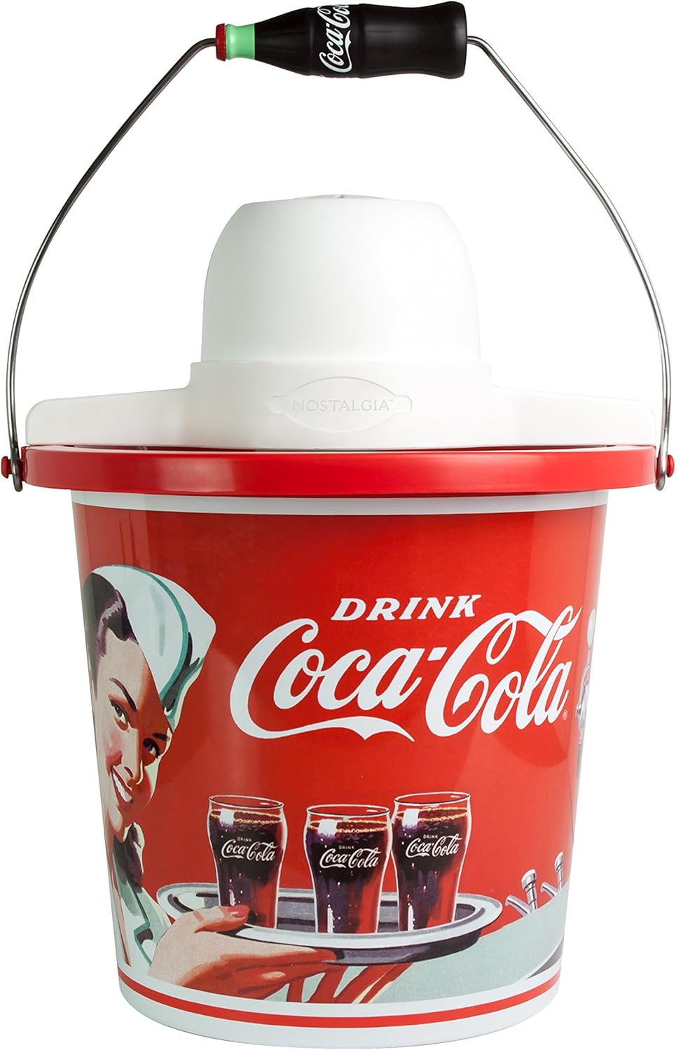 Amazon Com Nostalgia Icmp400coke Coca Cola Ice Cream Maker 4 Quart Coke Red Kitchen Dining