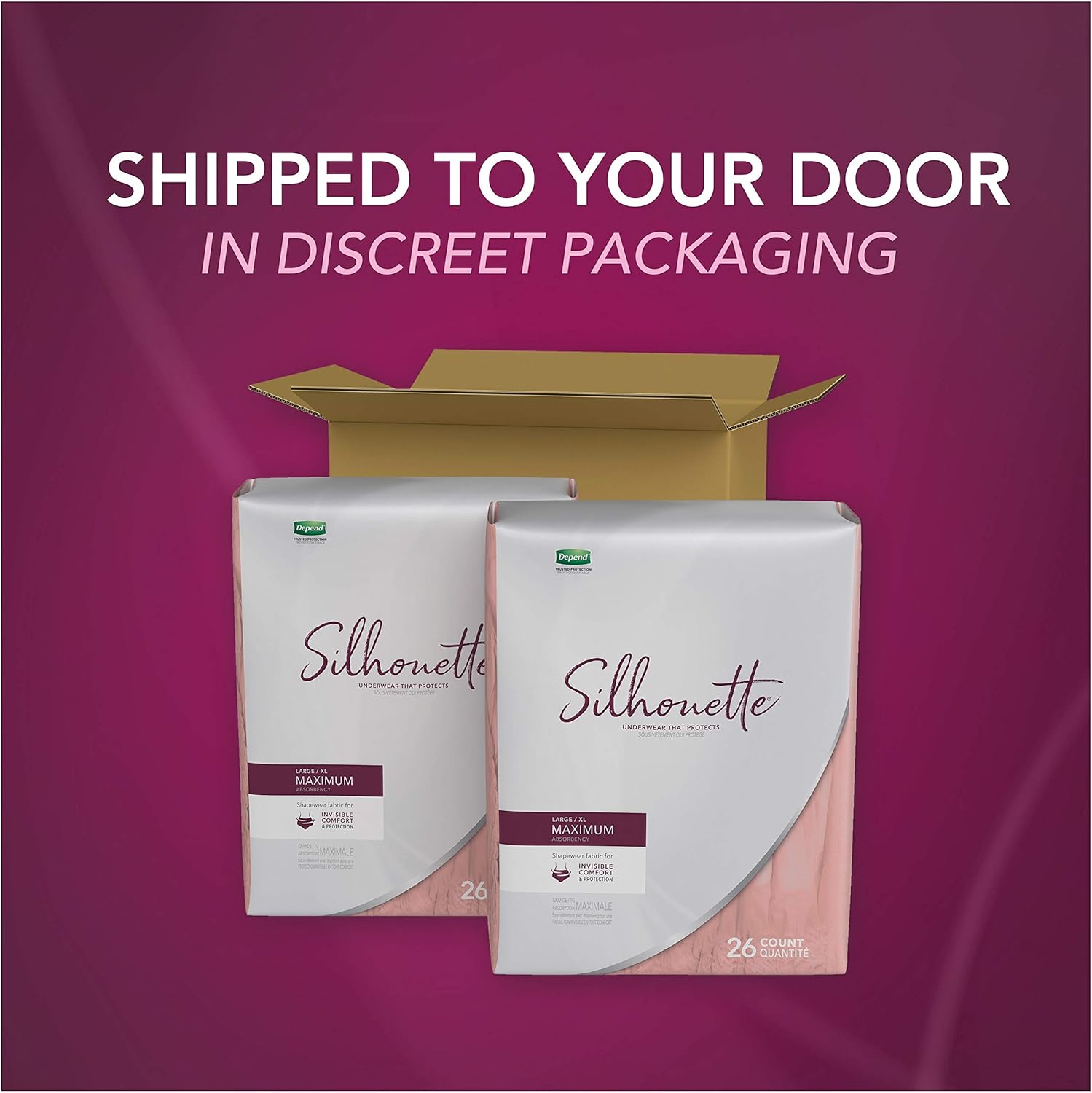 Depend Silhouette Incontinence Underwear for Women, Maximum Absorbency, Disposable, Large/Extra-Large, Pink, 52 Count (Packaging May Vary): Health & Personal Care