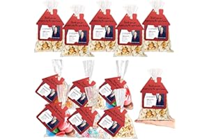 Hoolerry 100 Set Open House Popcorn Bag with Tag Real Estate Agent Thanks Tag Business Card House Shaped Paper Gift Popcorn Candy Biscuits Bag for Estate Agent Favors Supplies(Red Color)