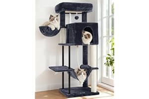 Gitelsnour Cat Tree, Cat Tower for Indoor Cats, 43.3 inch Cat Tree Tower with Sturdy Steel Tube, Hammock, Cat Condo for Small Cats and Kittens, Scratching Post, Smoky Gray GCT004SG