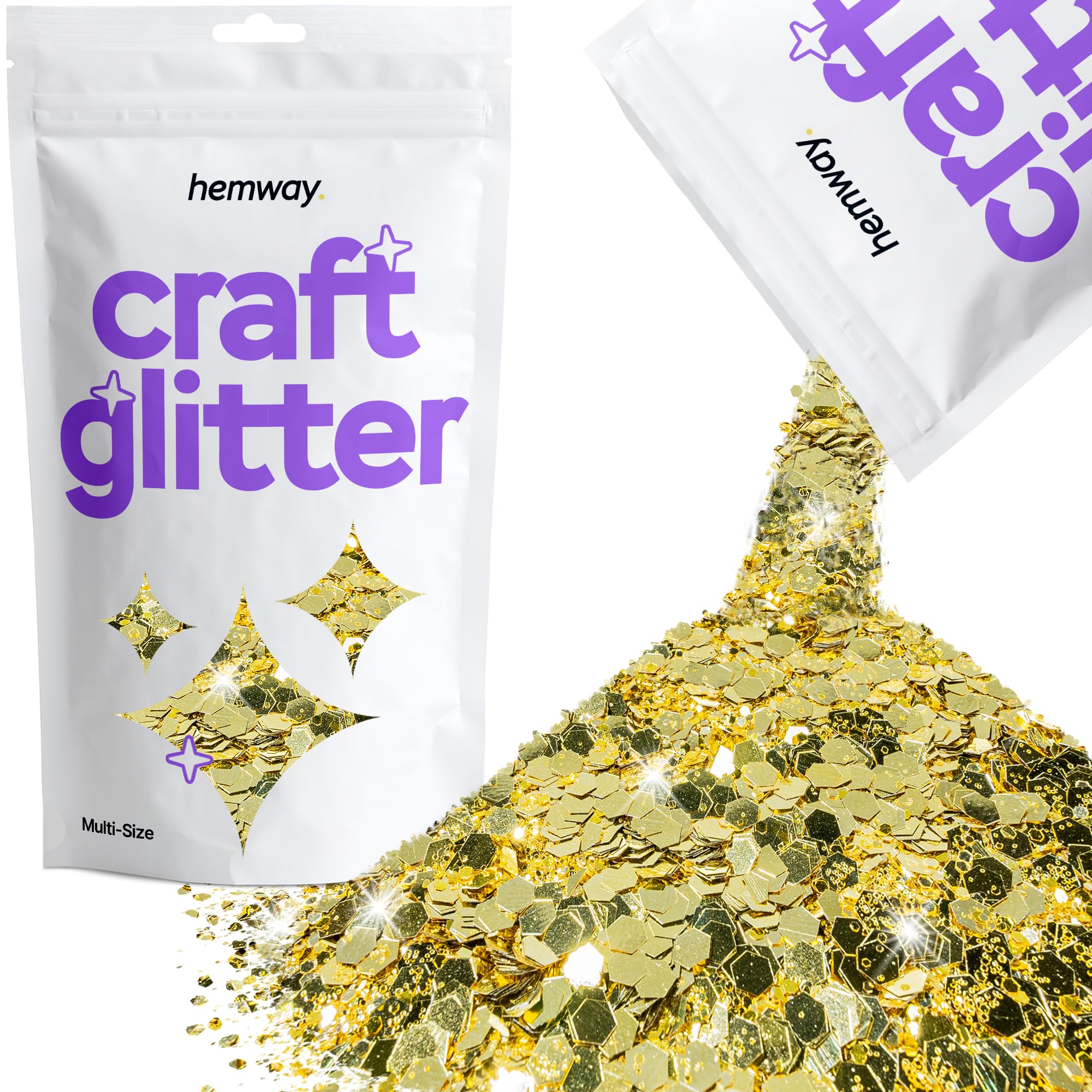 Hemway Craft Glitter Sand Gold 100g Multi Size Glitter for Crafts, Resin, Cosmetic, Nail, Face, Body, Festival, Tumblers, Art, Candle, Crafting