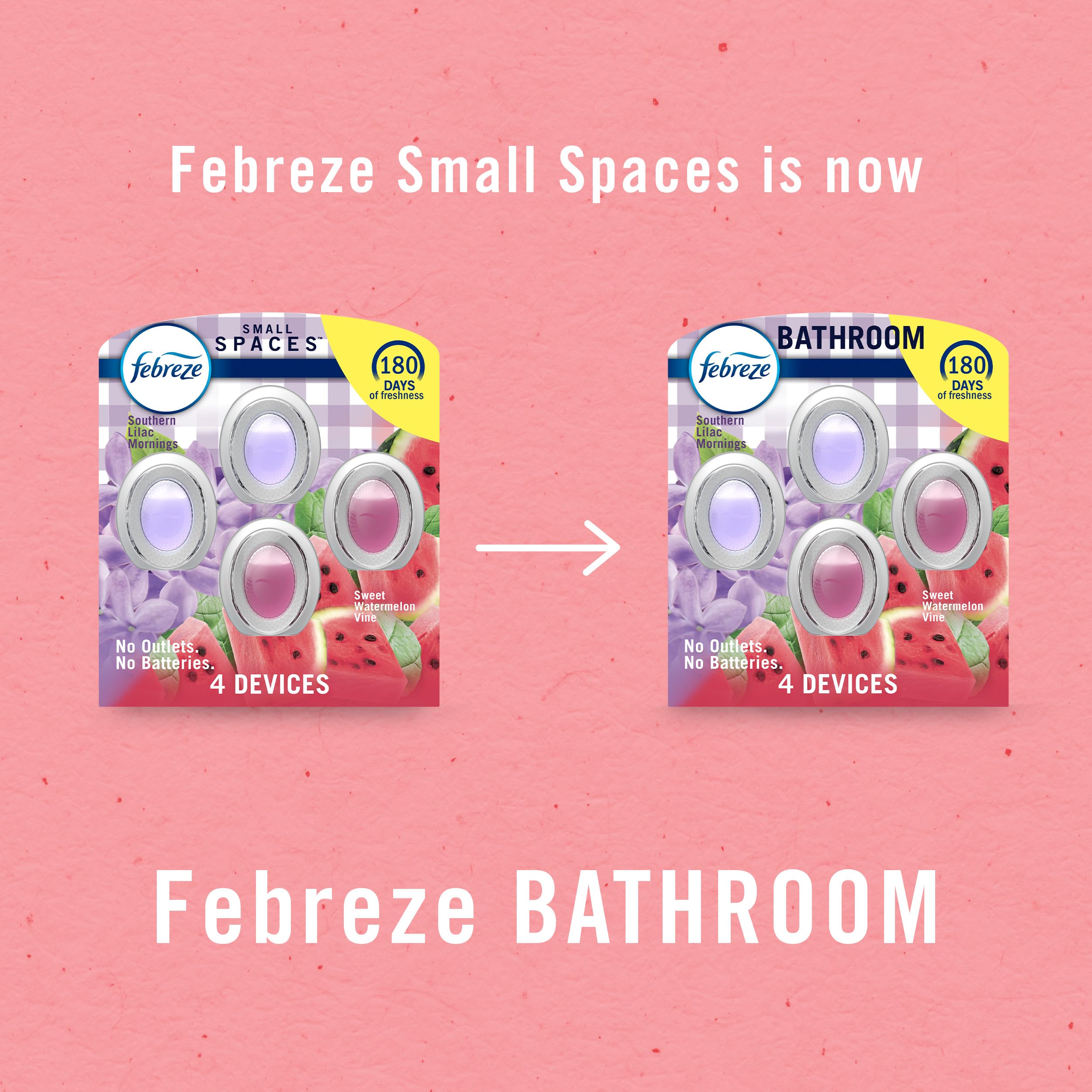 Febreze Bathroom Air Freshener, Odor-Fighting, Plug In Alternative, Air Fresheners for Home and Bathroom and Kitchen, Closet Air Fresheners, Watermelon & Lilac Scent, 4 Count