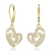ALEXCRAFT 925 Sterling Silver Heart Leverback Earrings for Women Trendy, Cubic Zirconia Drop Dangle Earrings Jewelry 14K Gold Plated Hypoallergenic Doulbe Love Heart Leverback Dangle Earring