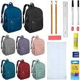 12 Pack 17" Bulk Backpacks With 16 Pc School Supplies Kit, 8 Colors | Bulk Bookbags for Kids &amp; Students, Multi Pack School Backpack Bundle for Charity Donation Drives, 8 Assorted Colors