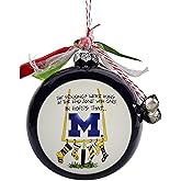 University of Michigan Wolverines Ceramic Ball Ornament - Team Logo & Bowl Victories Design w/Ribbon & Bells by Magnolia Lane - Christmas Decoration, Gift for UM Students, Alumni - for Home, Dorm