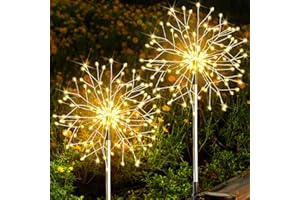 suddus Solar Garden Lights Outdoor Waterproof Decorative, 2Pack 150LED Firework Lights, Solar Fairy Lights for Yard, Garden, Party, Patio, Pathway, Flowerbed - Warm White