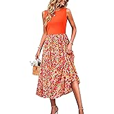 MCKOL Floral Dress for Women: Womens Dresses Casual - Boho Midi Dress - Long Summer Dresses for Women Red Flower Large