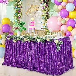 14ft Purple Sequin Table Skirt Sparkle Party Table
