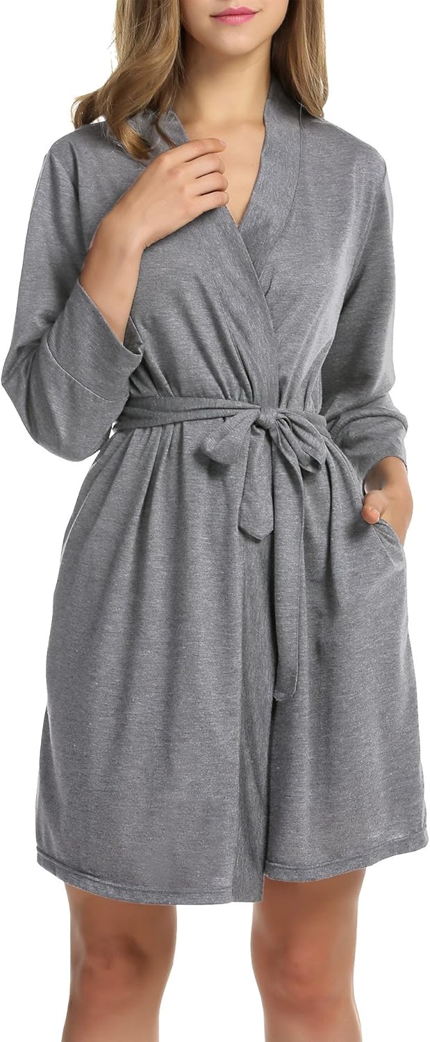 Hotouch Women Kimono Robes Cotton Lightweight Robe Short Knit Bathrobe Soft Sleepwear Ladies Loungewear S-XXL