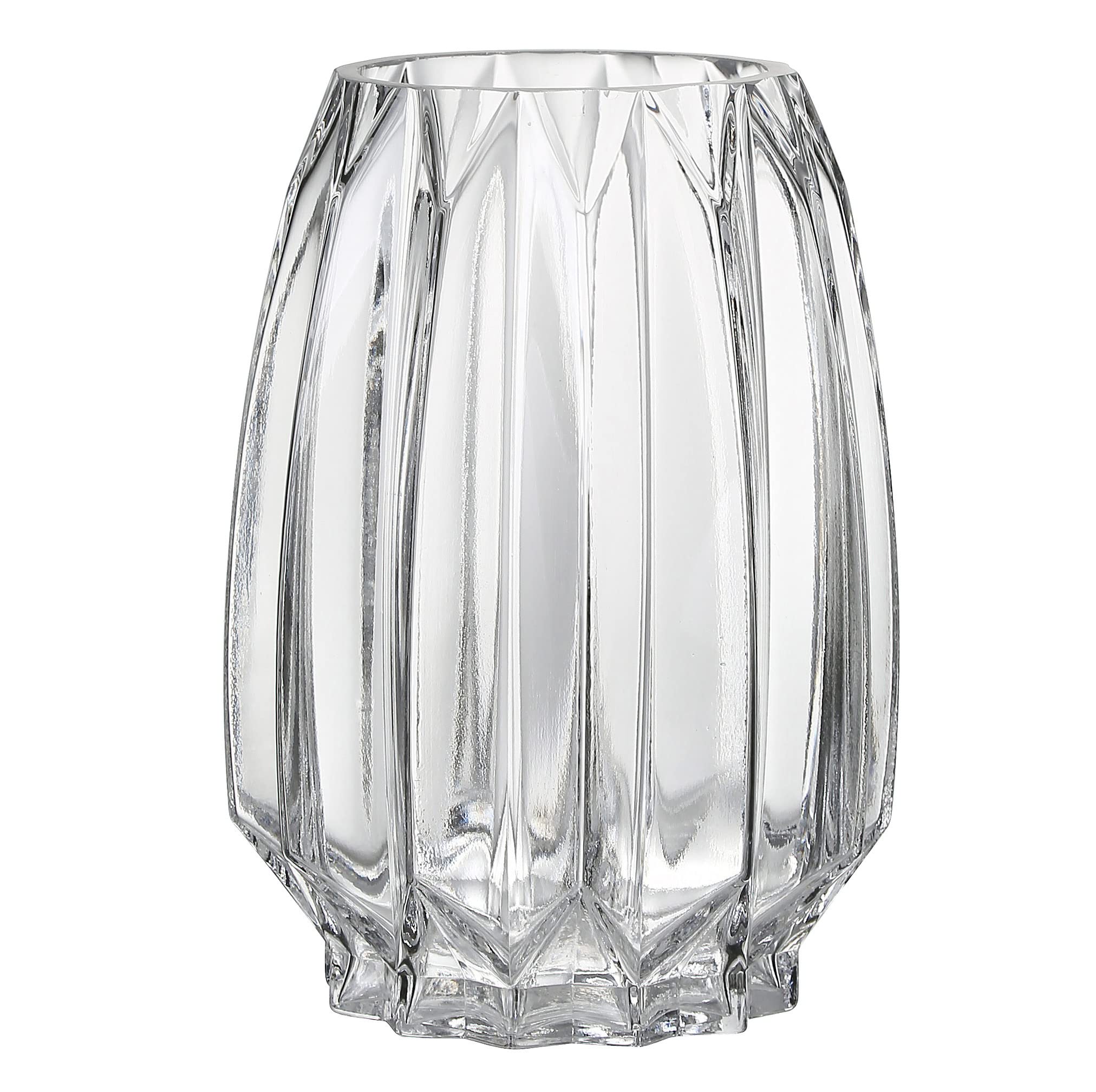 Photo 1 of Lucky Bird Crystal Clear Glass Vase - Modern Ribbed Design for Flowers, Candles, and Decorative Accents - Tall/Short Sizes (Clear, H7.87inch)