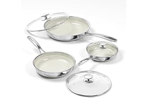 Non Stick Frying Pan Set with Lid, 8/10/12 Inch Ceramic Tri-ply Hybird Stainless Steel Cookware Sets, No Toxic Nonstick Skill