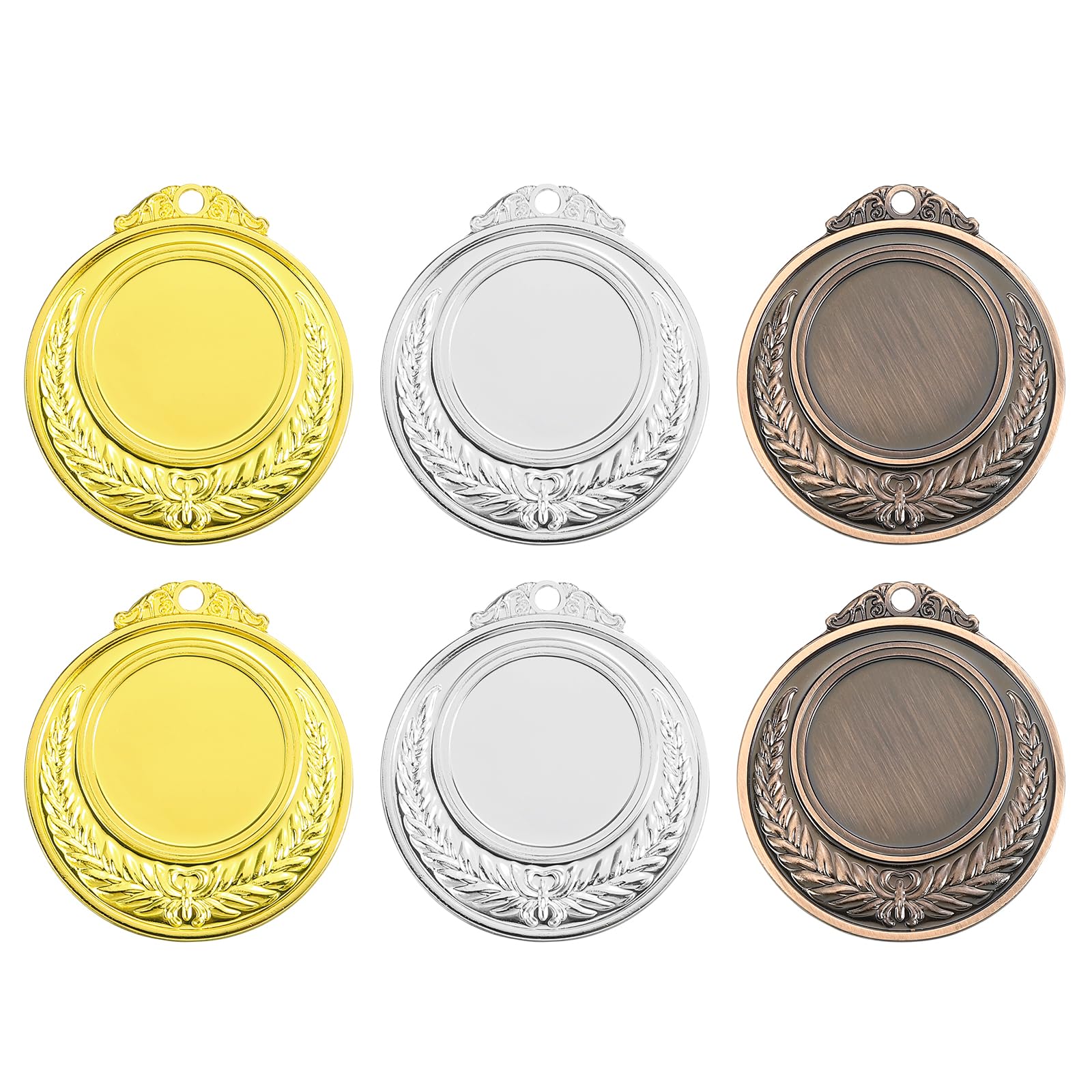 PATIKIL Blank Award Medals, 6 Pcs Round Flat Metal Medals with Wheat Pattern Alloy Award Pendant for Competitions Sports Meetings Party, 3 Color