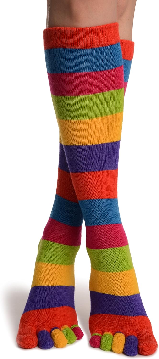 Bright Rainbow Stripes Knee High Toe Socks Toe Socks Amazon.ca