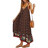 Angashion Women's Dresses Floral Adjustable Spaghetti Strap V Neck Boho Long Maxi Dress Summer Beach Flowy Ethnic Sundress
