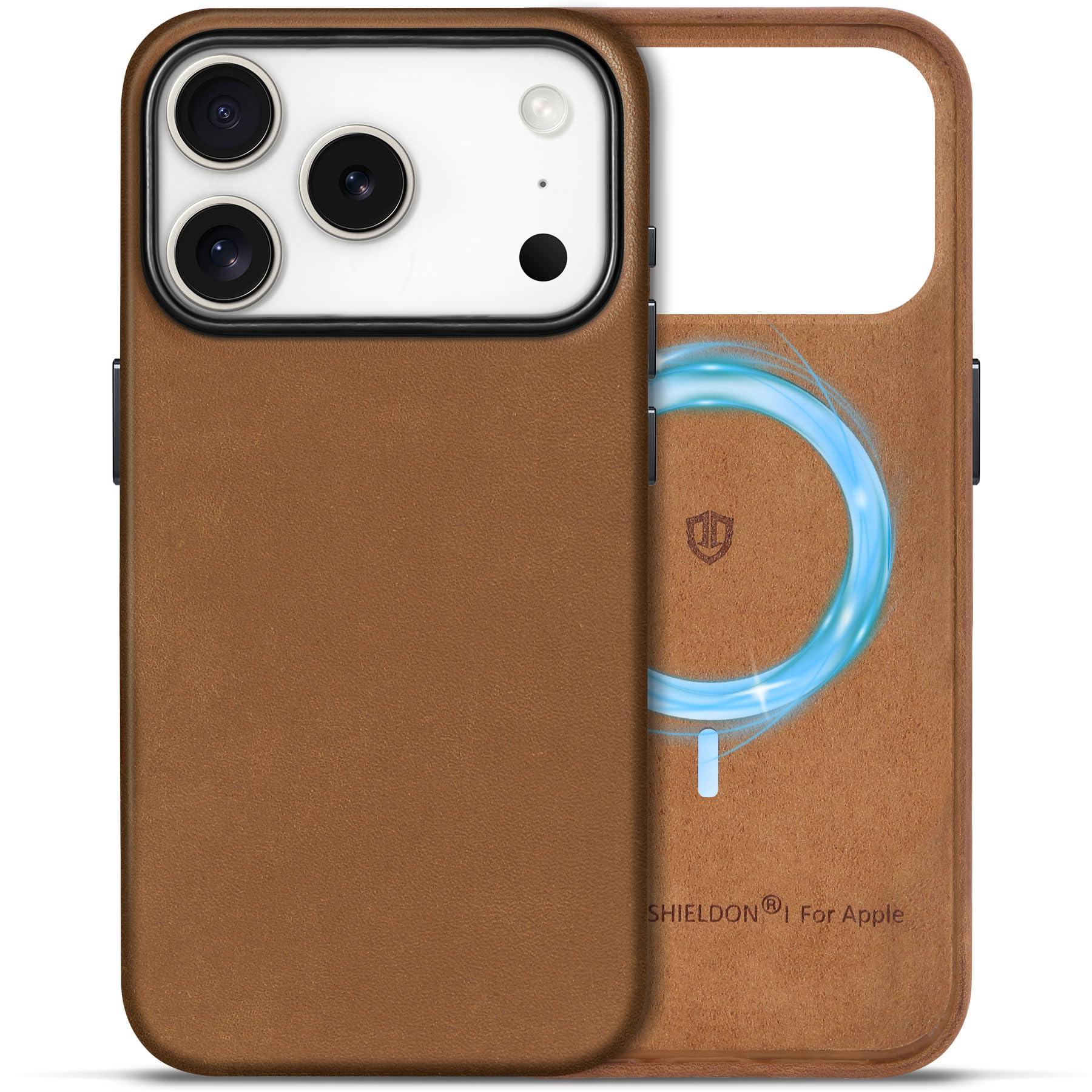 Photo 1 of SHIELDON Case for iPhone 17 Pro 6.3" 2025 | Top Grain Crazy Horse Leather | Compatible with Magsafe | Magnetic Wireless Charging | Comfort Grip | Shock-Absorbent | Metal Buttons | Camera Bezel - Brown