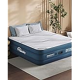 20” Tall Luxury Air Mattress with Quilted Foam Topper, Extra Firm Support with U-shaped PVC strap Inflatable Bed, Quiet & Comfortable Blow Up Bed for Home Guests, Camping, Travel, Fast Inflate AirBed