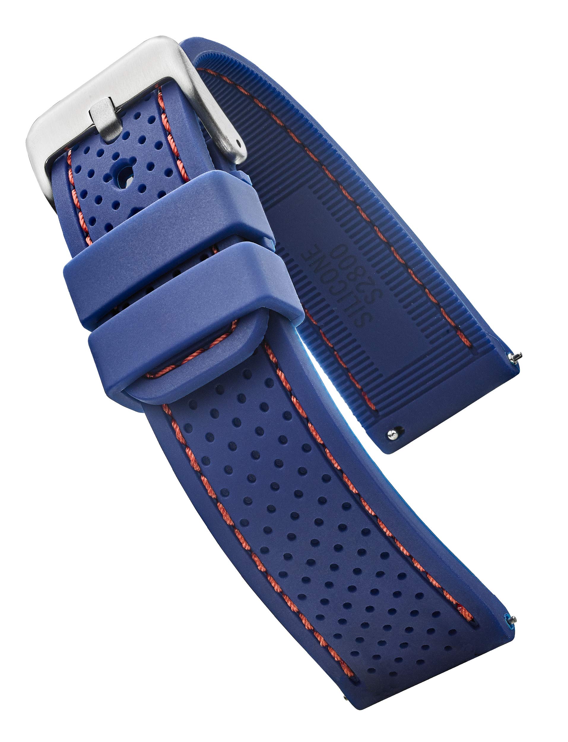 STUNNING SELECTION ALPINE Sporty Silicone Watch Band, 20mm, 22mm, 24mm, Navy-Red, Waterproof, Hypo-Allergenic, Casual, Sports, Watch