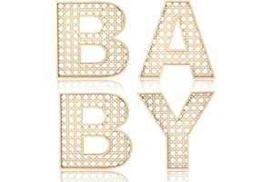 Menkxi 4 Pcs Boho Baby Shower Decor Rattan Wood Baby Letters for 8 Inch Nursery Wall Decor for Rustic Alphabet Letter Home Decoration for Toddler Newborns Birthday Gifts