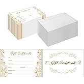50 Pcs Gift Certificates for Business, Custom Gold Gift Cards with Envelopes for Spa, Salon, Restaurants, 4 x 6 Inch Blank Client Vouchers