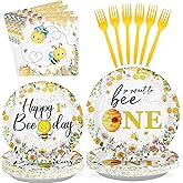 96Pcs Bee 1st Birthday Party Supplies Honey Bee Baby Shower Plates and Napkins Tableware Sets So Sweet to Bee One Birthday Party Decorations for Bee Day One Years Old Birthday Party Favors,Serves 24