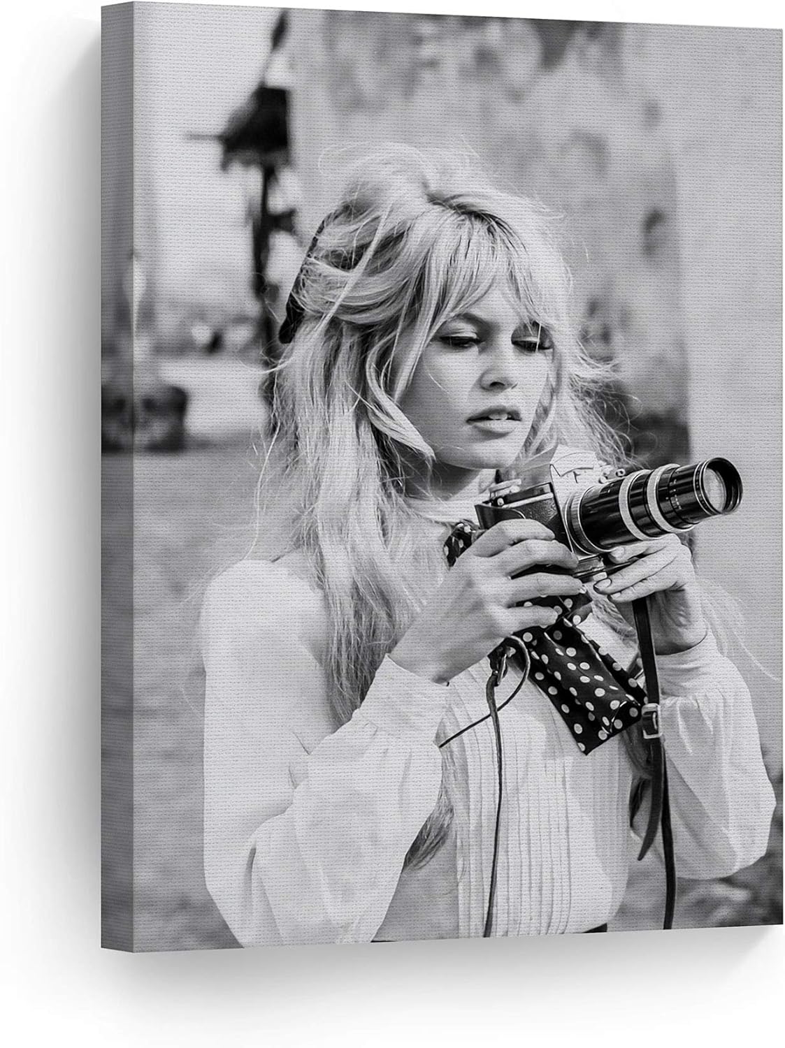 Amazon Com Smileartdesign Brigitte Bardot Taking Photos Black And White Wall Art Canvas Print Sexy French Icon Artwork Living Room Bedroom Home Decor Ready To Hang Made In Usa 22x15 Posters Prints
