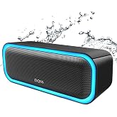 DOSS SoundBox Pro Bluetooth Speaker, 20W Stereo Sound, Active Extra Bass | Portable, 20H Playtime, Multi-Colors Lights, TWS Pairing, IPX6 Waterproof, Hiking, Camping, Outdoor, House Party Use, Black