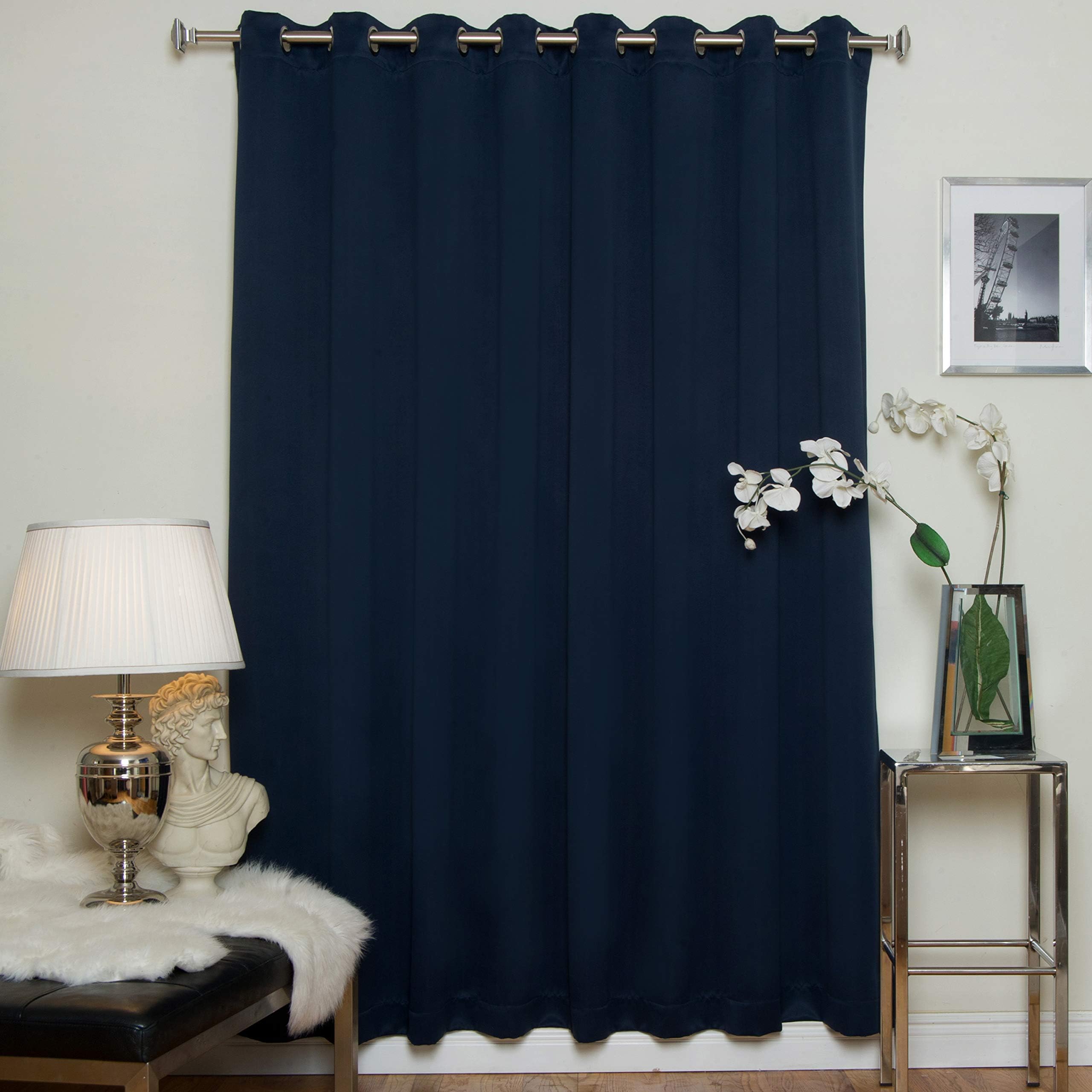 Navy Wide Width Nickel Grommet Top Thermal Insulated Blackout Curtain 100 Inch Wide by 108 Inch Long Panel