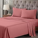 Superior Egyptian Cotton 400 Thread Count Bed Sheet Set, 1 Elastic Deep Pocket Fitted Sheet, 1 Flat Sheet, 1 Pillowcase, Soft Bedding, Luxury Sheets, Sateen Weave, Twin XL Size, Blush