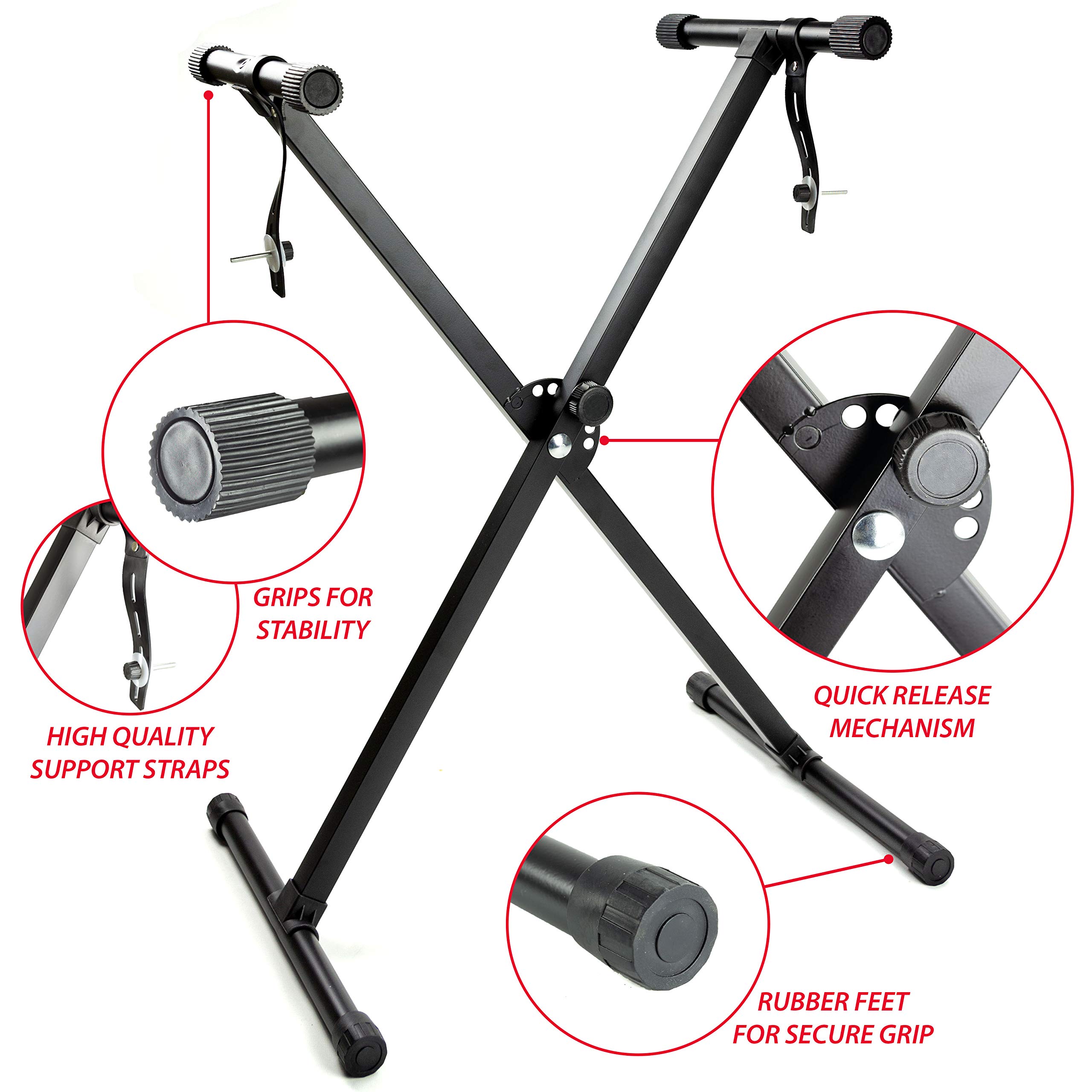 RockJam Soporte para piano con teclado de 61 teclas con kit de inflexión de tono, banco para piano, auriculares, aplicación Simply Piano y pegatinas Keynote