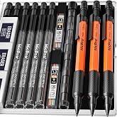 Nicpro 3 PCS 1.3 mm Mechanical Pencils Set with 66 Lead Refill, 3 Eraser | MP2000 Orange Weatherproof Metal Barrel, Heavy Duty Carpenter Pencil for Outdoor Construction Marking Drafting and Drawing