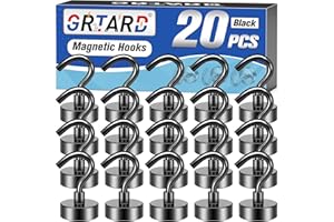 Grtard 20 Pack Magnetic Hooks Heavy Duty, 30LBS Strong Magnet Hooks Heavy Duty, Black Magnetic Hooks for Cruise Cabins, Neodymium Magnets with Hook for Hanging, Outdoor, Kitchen, Workplace, Garage