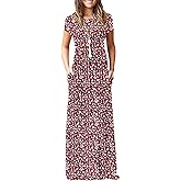 MISFAY Women Short Sleeve Loose Plain Maxi Dresses Casual Long Dresses Pockets