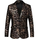 THWEI Mens Blazer Hipster Leopard Print Tuxedo Luxury Notched Lapel Slim Fit Stylish Sport Coats Jacket