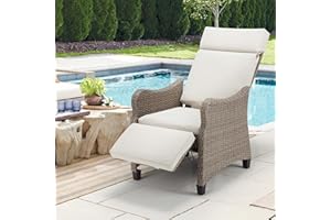 HOMREST Outdoor Recliner Chair for Patio, Wicker Balcony Chair with Ergonomic High Backrest Removable Cushion, Patio Recliner for Porch Garden, Light-Grey
