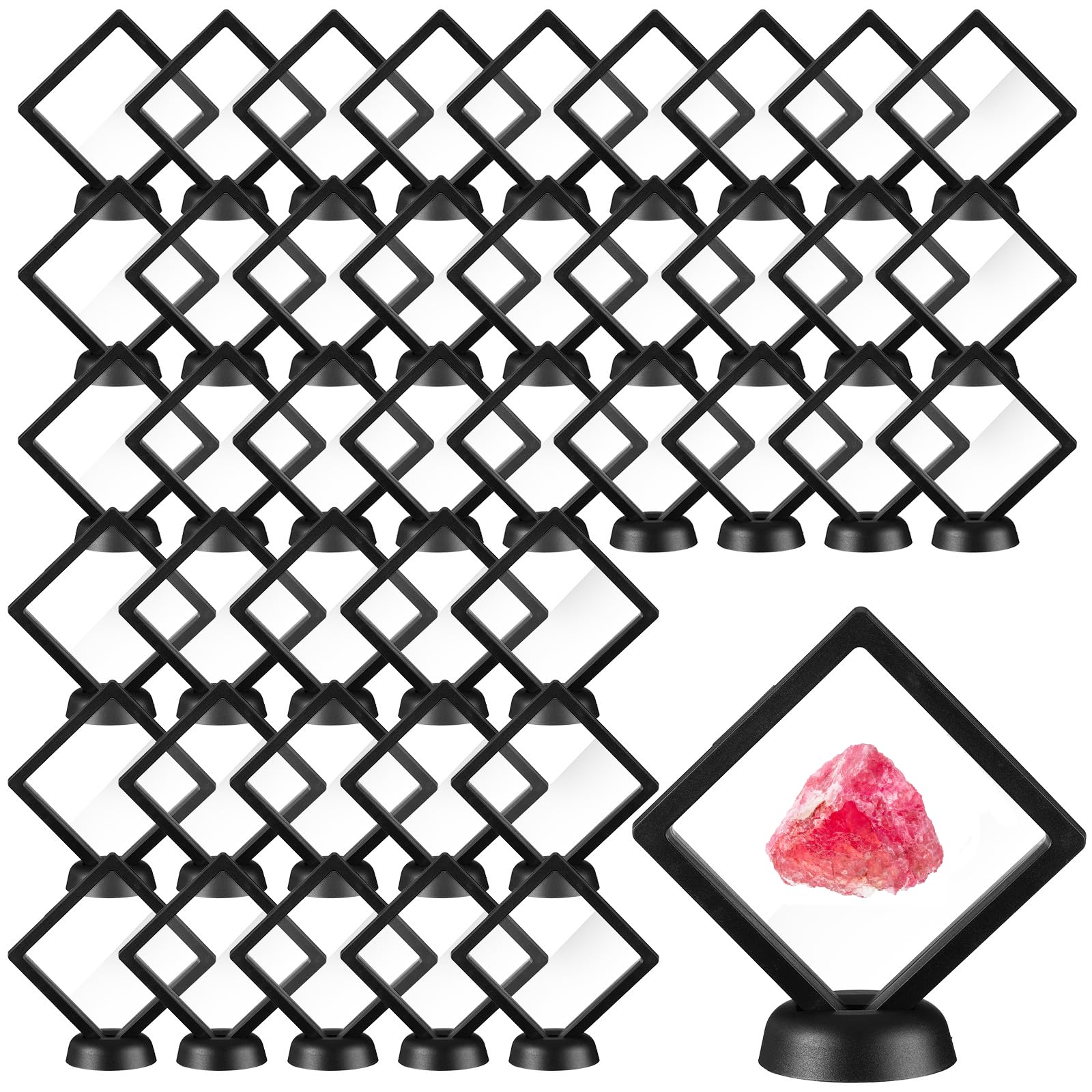 Photo 1 of 60 Pcs 3D Floating Display Case PE Film Jewelry Storage Box Coins Display Frame Holder Stands for Antique Challenge Coins, Medallion Shells Gems Rocks Pins (Black,3.5 Inch)