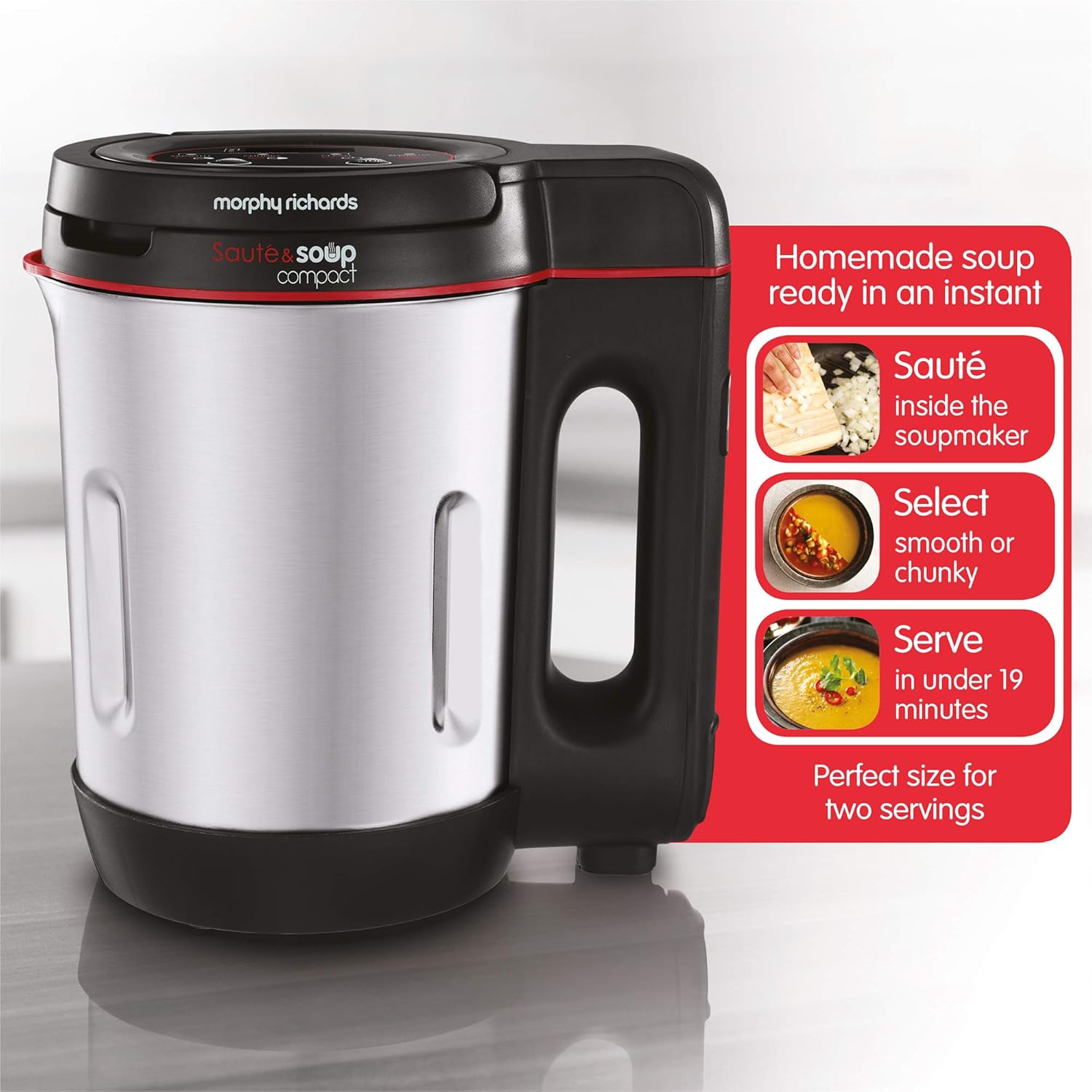 Morphy Richards 501027 Compact Saute & Soup Maker, Stainless Steel, 900 W, 1 Liter, Brushed