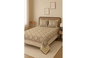DHRUVINSRI 600,King Size bedsheet Pure Cotton,Beidge King Size Bed Cotton bedsheet with 2 Pillow Covers, 90 * 108 Inches,Hand
