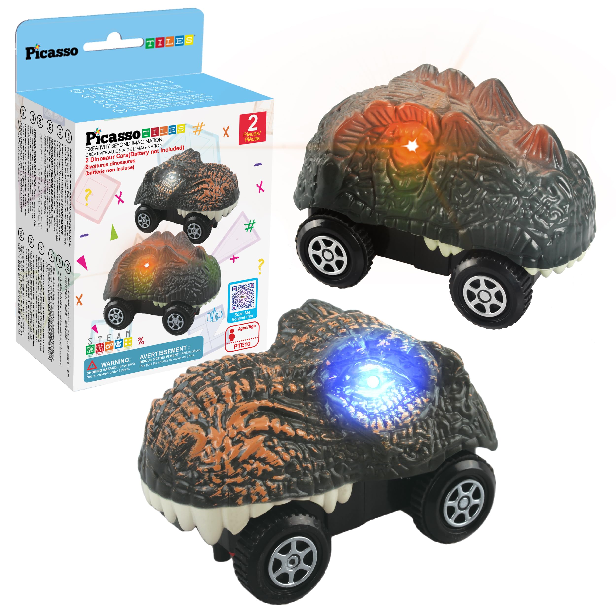 PicassoTiles 2 Piece Swift Highly Detailed Race Track Truck Dinosaur Cars Accessories in Bulk Package Compatible with STEM Magnetic Tile Race Track Building Kits for Kids Boys & Girls Ages 3+ PTE10
