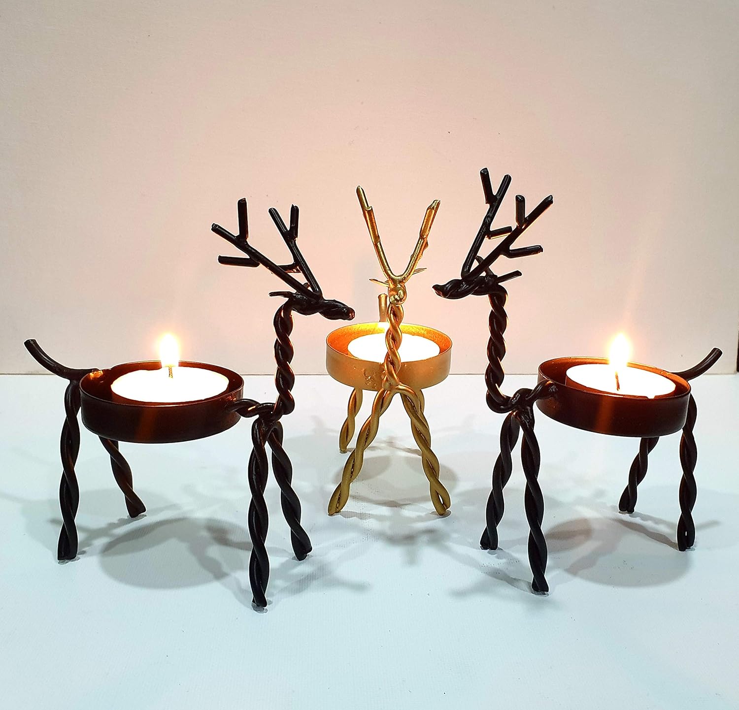 Buy Homesutraa Metal Handmade Decorative Reindeer Candle Holder [Set of 32 Black & 1 Golden