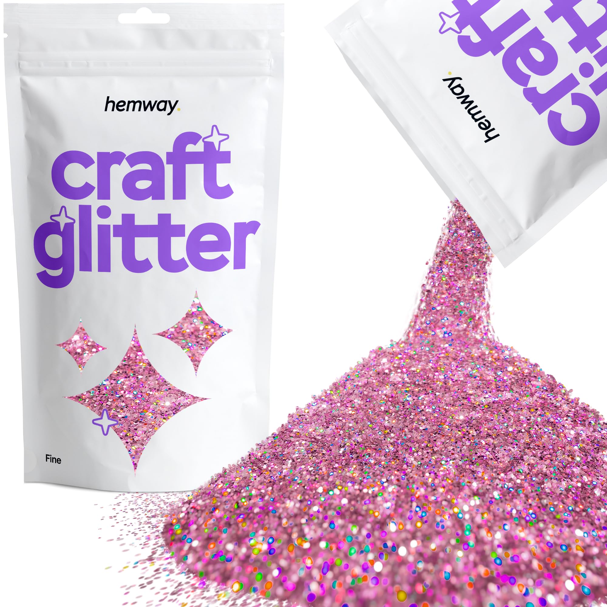 Hemway Craft Glitter Pink Holographic 100g Fine Glitter for Crafts, Resin, Cosmetic, Nail, Face, Body, Festival, Tumblers, Art, Candle, Crafting