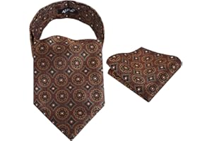 Alizeal Mens Vintage Circle Pattern Cravat Set with Hanky Casual Self-tied Neckerchief Set